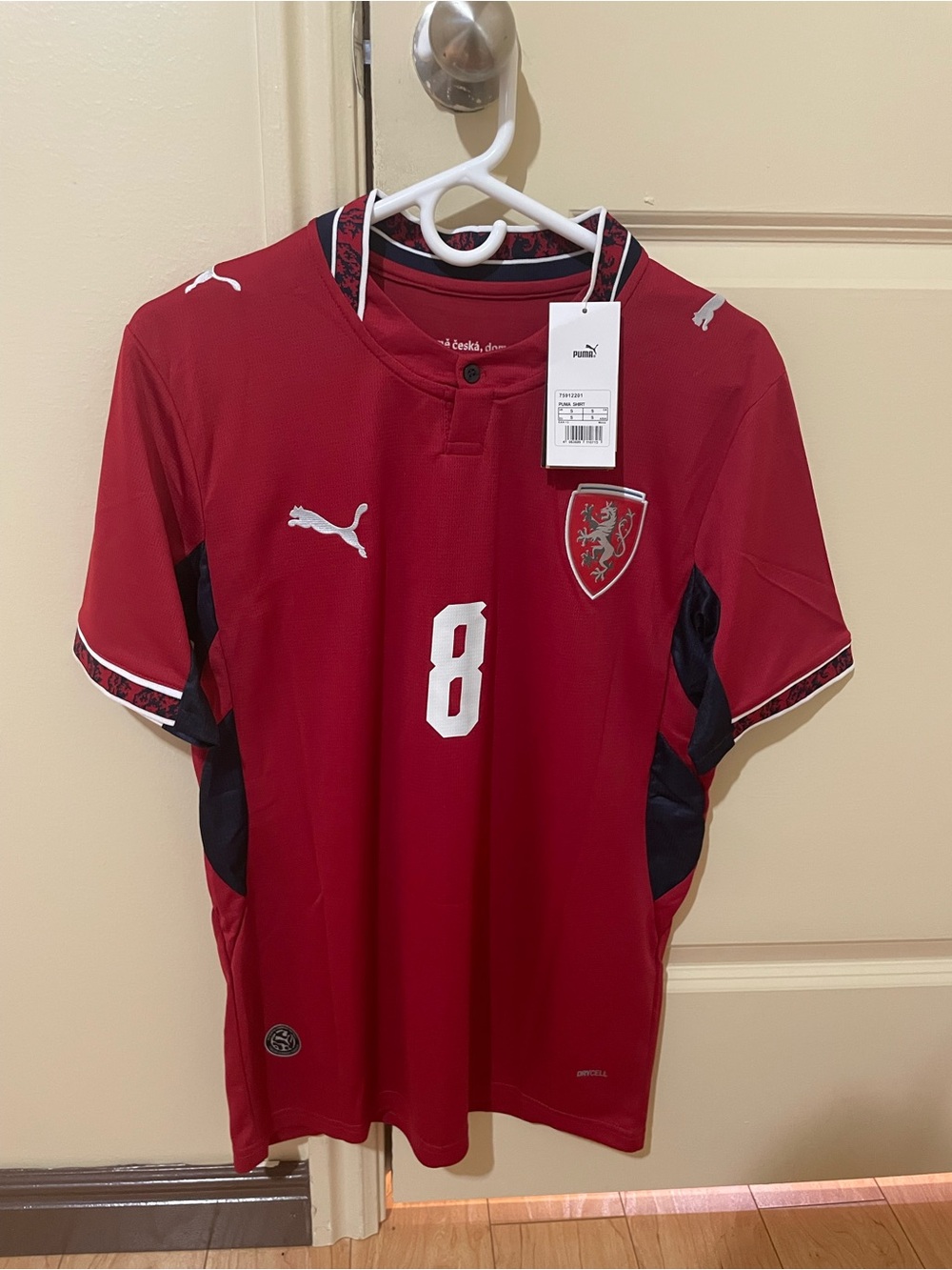 Czechia Soucek Puma Maroon and White Soccer Jersey #8 with Crest